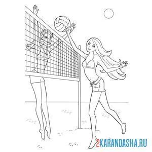 Раскраска барби играет в волейбол