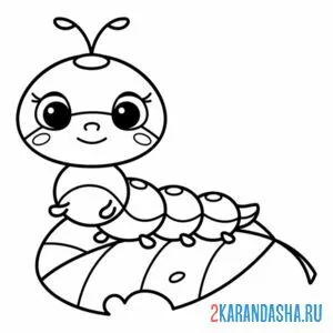 Раскраска гусеница на листочке