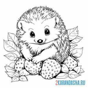 Раскраска ежик с клубничкой