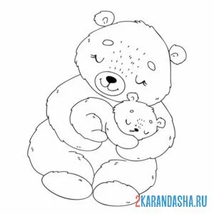 Раскраска мама медведь с медвежонком