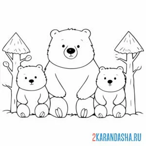 Раскраска три медведя
