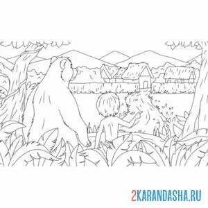 Раскраска маугли и медведь балу