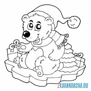 Раскраска белый мишка на льдине