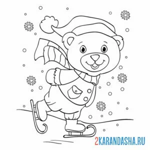 Раскраска мишка катается на коньках