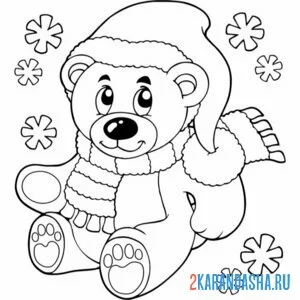 Раскраска медведь зимой