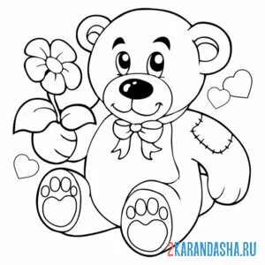 Раскраска мишка с цветочком