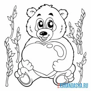 Раскраска панда с сердечком