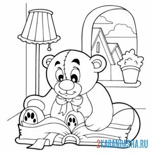 Раскраска плюшевый мишка читает