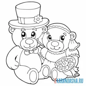 Раскраска свадебные медведи