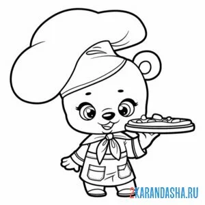 Раскраска милый мишка повар