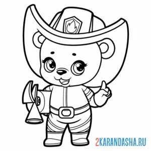 Раскраска медведь пожарный