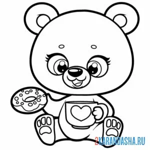 Раскраска мишка ест пончик