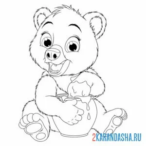 Раскраска медведь лакомство мед