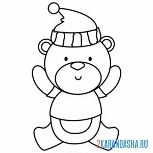 Раскраска игрушечный мишка в шапке