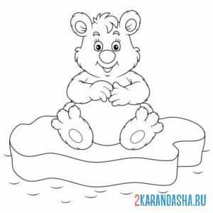 Раскраска белый мишка сидит на льдине