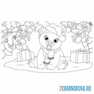 Раскраска рождественский медведь