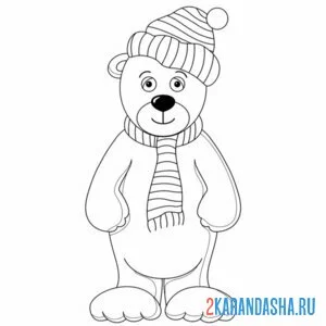 Раскраска мишка в шарфе