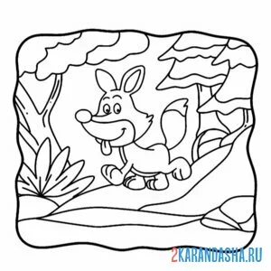 Раскраска мультяшный волк в лесу