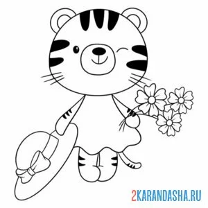 Раскраска шляпа и девочка тигр