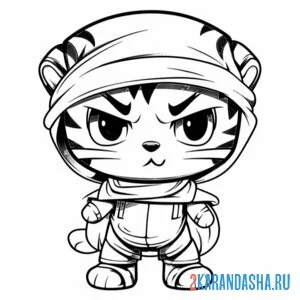 Раскраска тигр в бандане
