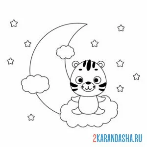 Раскраска тигр на луне