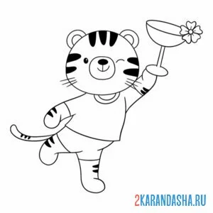 Раскраска тигр с бокалом