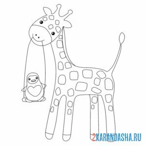 Раскраска жираф и пингвин