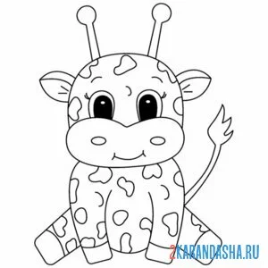 Раскраска маленький жирафик сидит