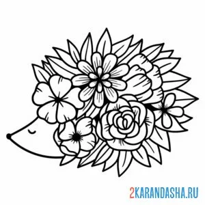Раскраска ежик иголки из цветов