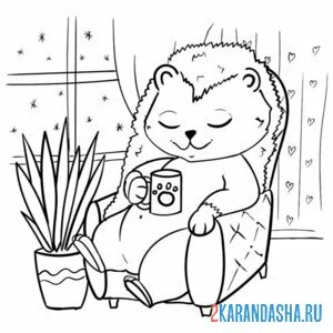 Раскраска ежик спит в кресле
