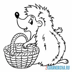 Раскраска ежик с корзинкой