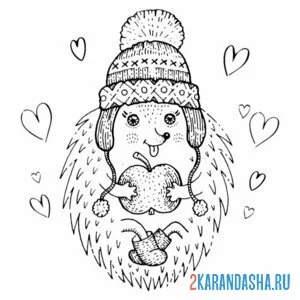 Раскраска арт ежик в шапке