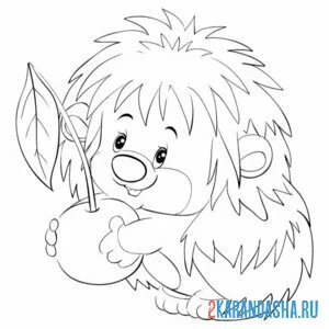 Раскраска ежик нашел яблоко