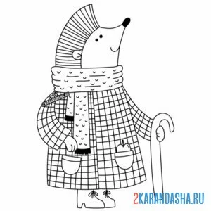 Раскраска еж в пальто