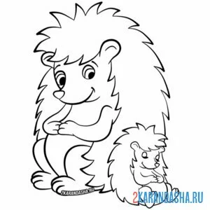 Раскраска мама ежик и ее ежонок