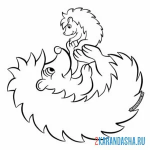 Раскраска мама ежик играет с ежонком
