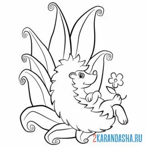 Раскраска ежик лежит в траве