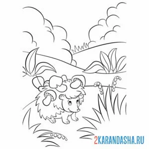 Раскраска ежик насобирал грибы
