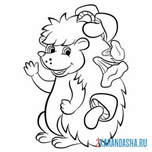 Раскраска ежик весь в грибах