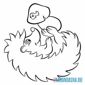 Раскраска ежик играет с грибом