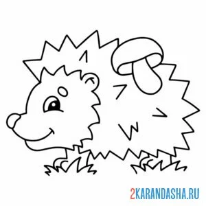 Раскраска ежик и гриб на спинке