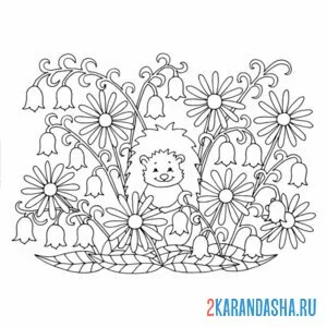 Раскраска ежик в ландышах