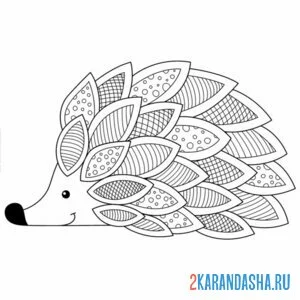 Раскраска ежик с узорами на колючках