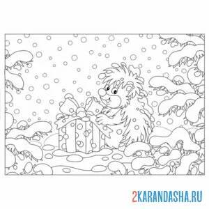 Раскраска ежик в новогоднем лесу
