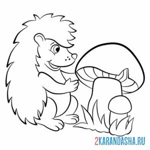 Раскраска ежик нашел большой гриб