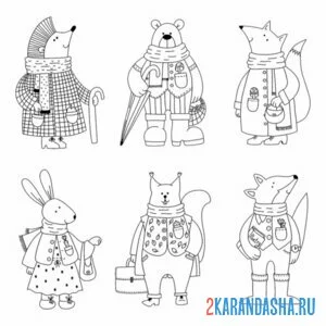 Раскраска звери осенью
