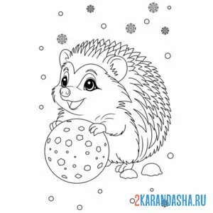 Раскраска ежик и снег
