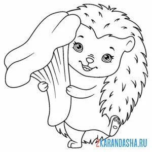 Раскраска ежик и гриб лисичка