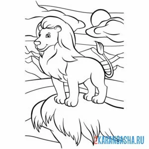 Раскраска лев в саванне