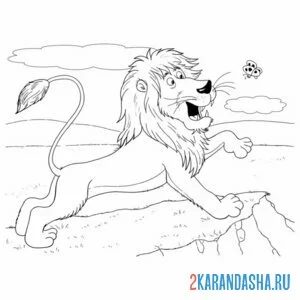 Раскраска лев играет с бабочкой